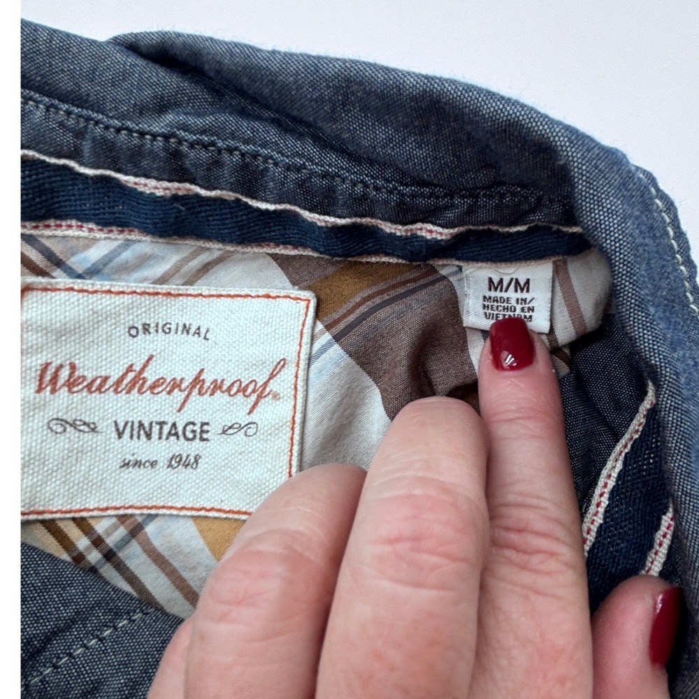Weatherproof Vintage Mens Denim Chambray Work Shirt Long‎ Sleeve Button Down M M - Picture 8 of 10